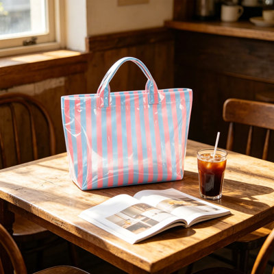 Backpack Striped Tote Bag Waterproof Glossy PVC Large Capacity Handbag For Beach Shopping Travel Daily Use Multiple Colorful