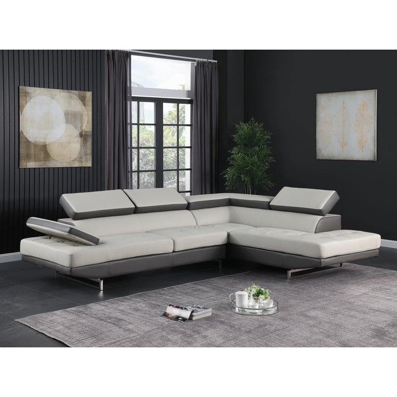 Armes Upholstered L-Shaped Sectional, Right Hand Facing, Two Tone Gray Faux Leather