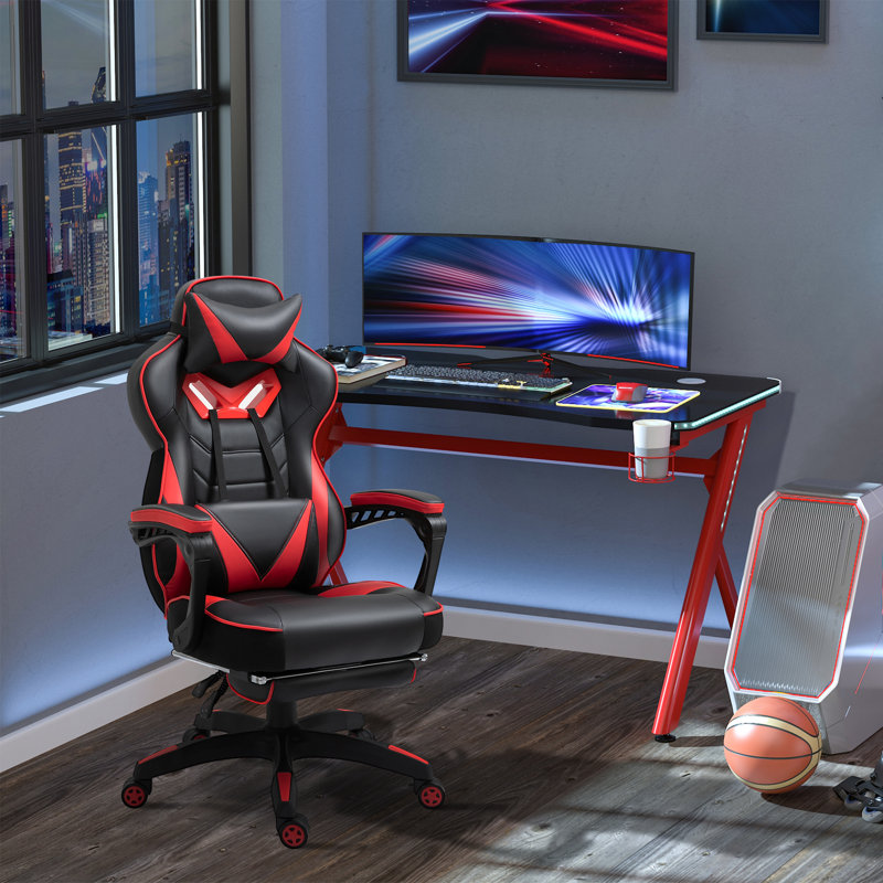 Inbox Zero Jagjit Adjustable Reclining Ergonomic Faux Leather Swiveling PC & Racing Game Chair, Red/Black