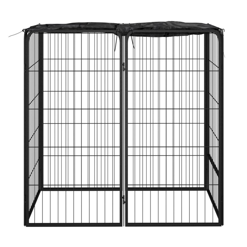 Black Powder-Coated Steel Dog Playpen with Polyethylene Roof
