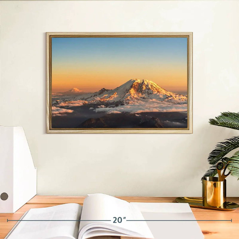 Winter Cascade Range, Floating Frame Natural Wood, 13" X 9"
