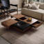 Table basse carrée en bois manufacturé rétro brun noisette-450374771