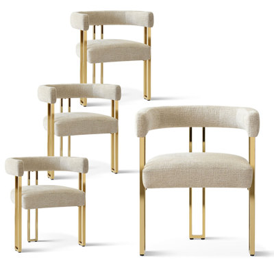 Set of 4 Chenille 18.3" Seat Height Upholstered Gold Dining Armchair