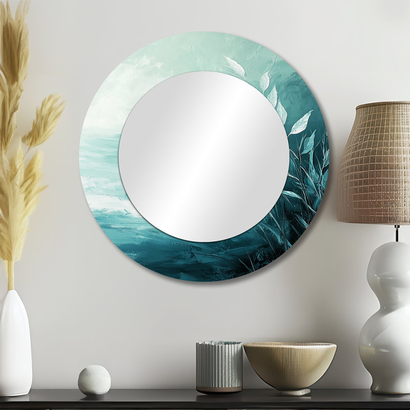 Sea Breeze Leaves Foliage - Art mural miroir avec fougères - imprimé sur métal, 23 po x 23 po