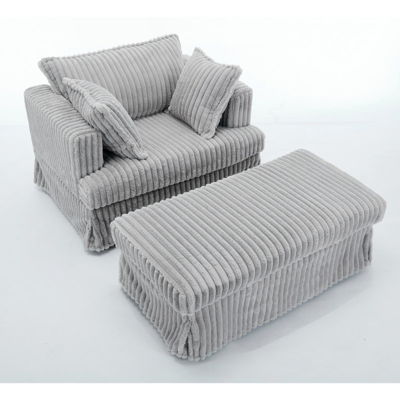 [NEW ARRIVED] 47.7'' Oversized Corduroy Chaise Longue With Ottoman, Light Gray