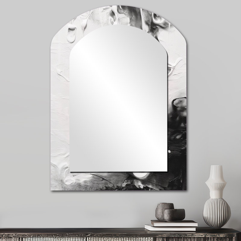 «White Twist Watercolor IV», peinture abstraite, miroir mural décoratif asymétrique, 34 po x 25 po