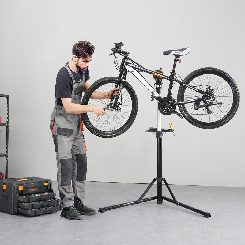 Heavy-Duty Adjustable Aluminum Bike Repair Stand with Magnetic Tool Tray