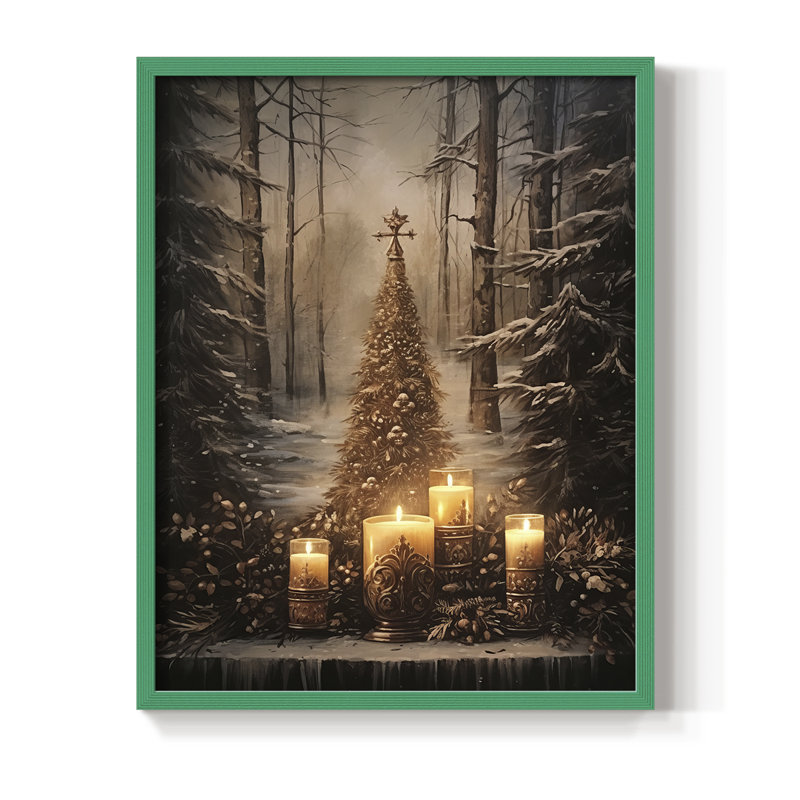 «Christmas Holiday Art Dxxxx», reproduction d'art encadrée - bois massif, H 21 po x l 17 po, Vert