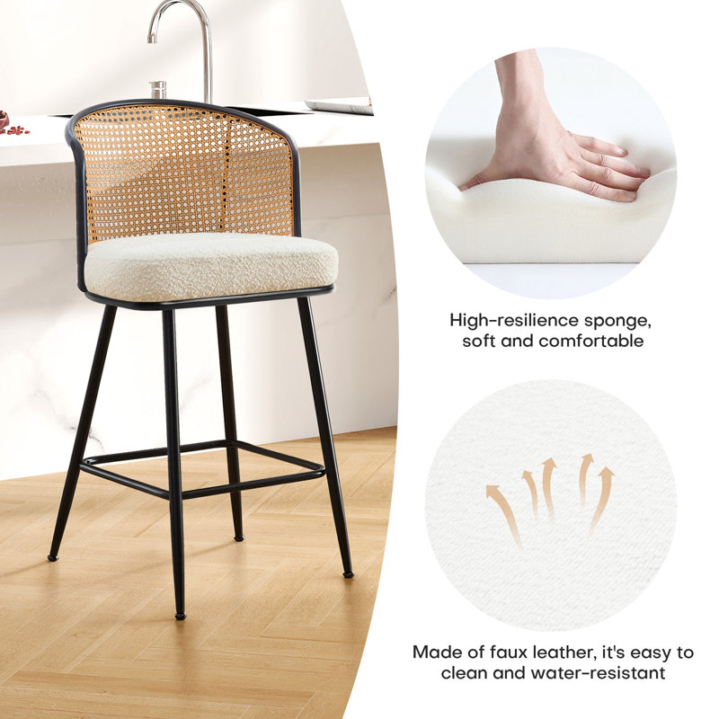 Tabouret de bar et de comptoir rembourré Cane, Blanc, Tabouret de bar (siège d'une hauteur de 29 po), 4