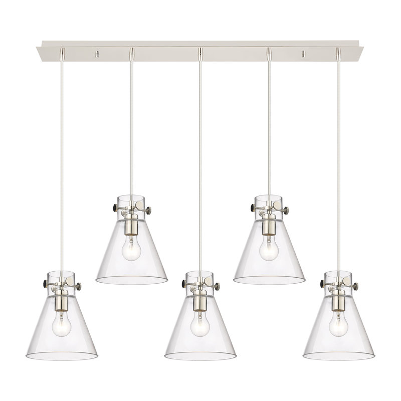 Luminaire suspendu conique à 5 lumières Amrith, Transparent, Nickel poli