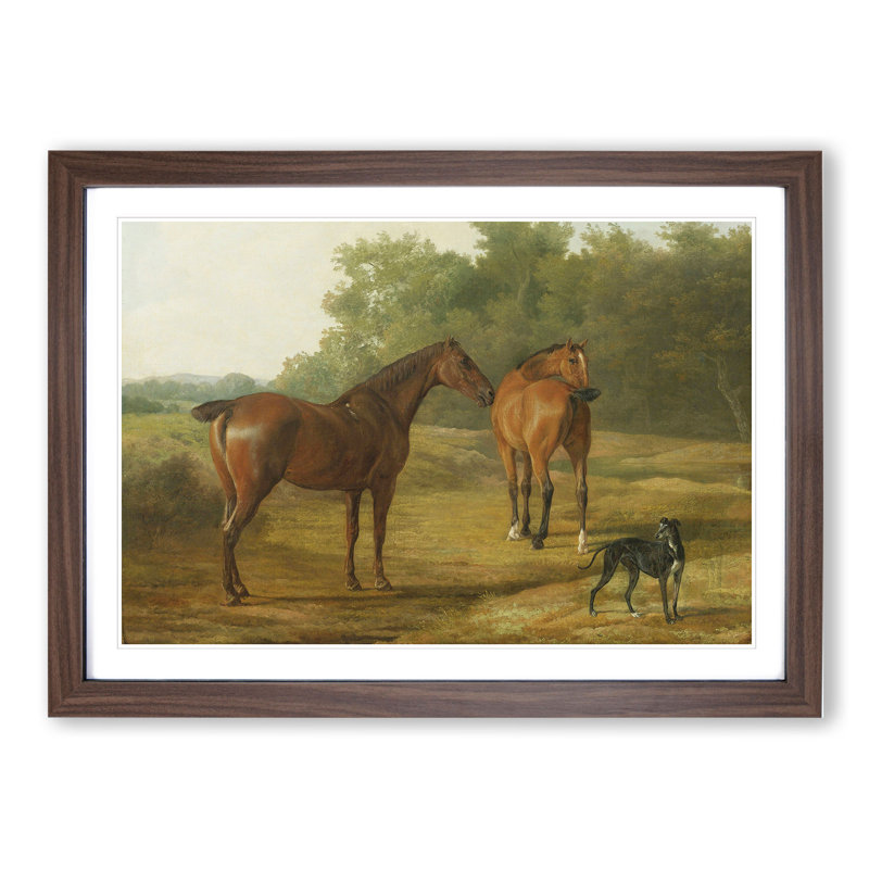 Horses and Hound by Jacques-Laurent Agasse - Picture Frame Painting, Walnut Framed, 36cm H x 48cm W x 2cm D
