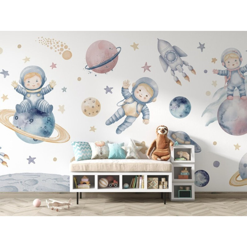 Papier peint espace enfants, aquarelle, 106" L x 138" W