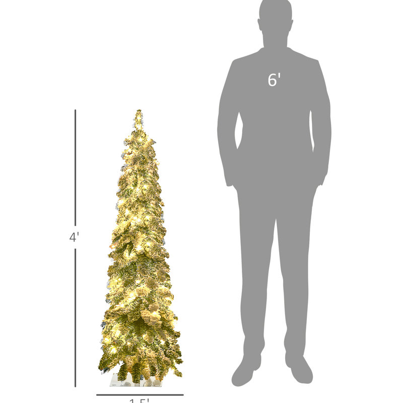 4ft Artificial Christmas Tree With Colourful Led Lights & 225 Flocked Branches 4' Decoration Lightweight Material