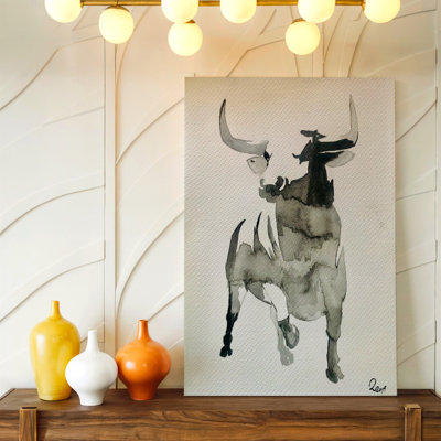 Abstrait antilope, peinture à l'aquarelle sur toile noire et grise, abstrait, thème animalier moderne, décoration décorative pour salon, chambre, bureau, couloir