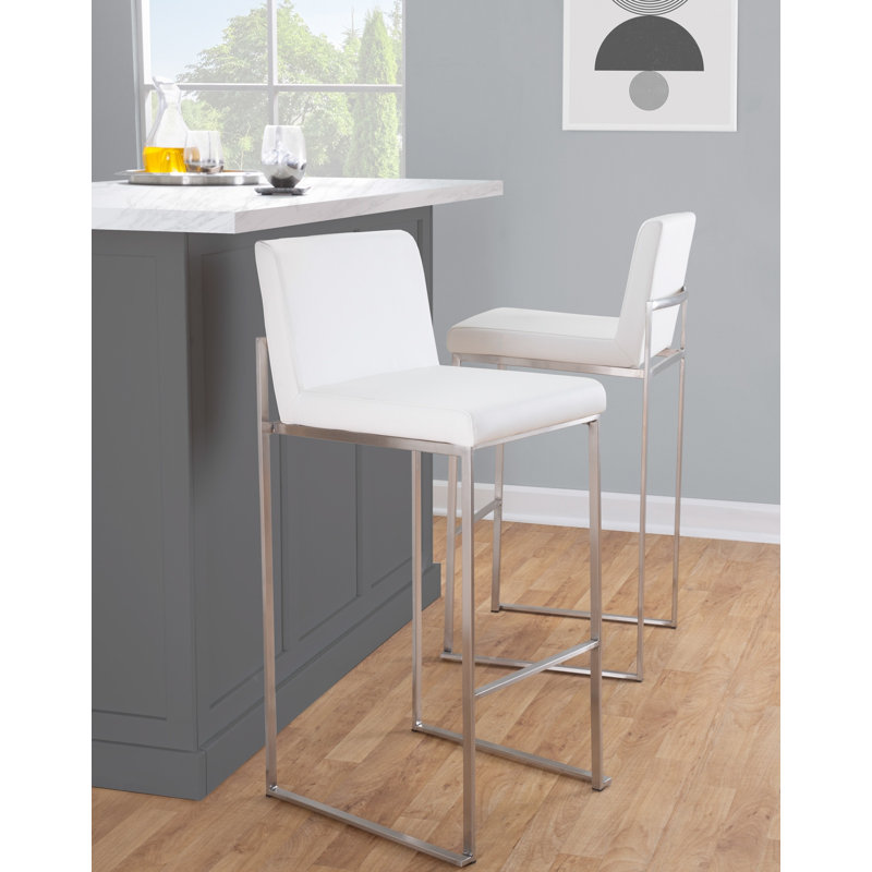 Tabouret de bar et de comptoir Rego, Blanc / acier inoxydable, Tabouret de bar (siège d'une hauteur de 30 po)