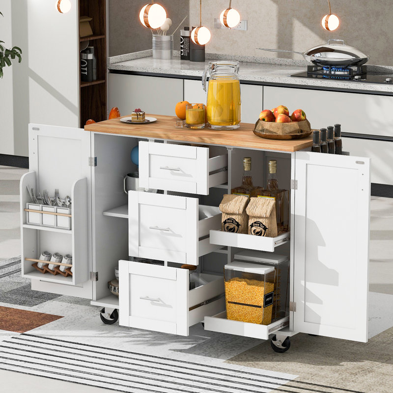 K&K Rolling Kitchen Island With Storage, White
