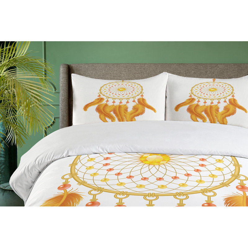 Queen Marigold White Aztec Dreamcatcher Duvet Cover Set