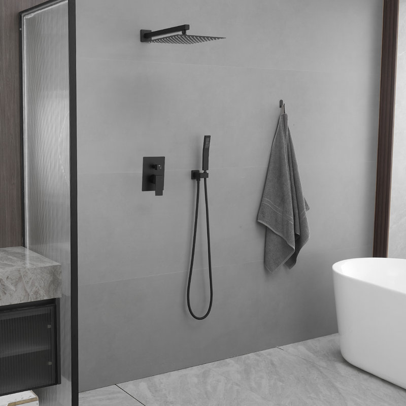 Luxueuse poignée simple 2 jets 10 po Tête de douche murale murale avec robinet de douche à main, Noir mat