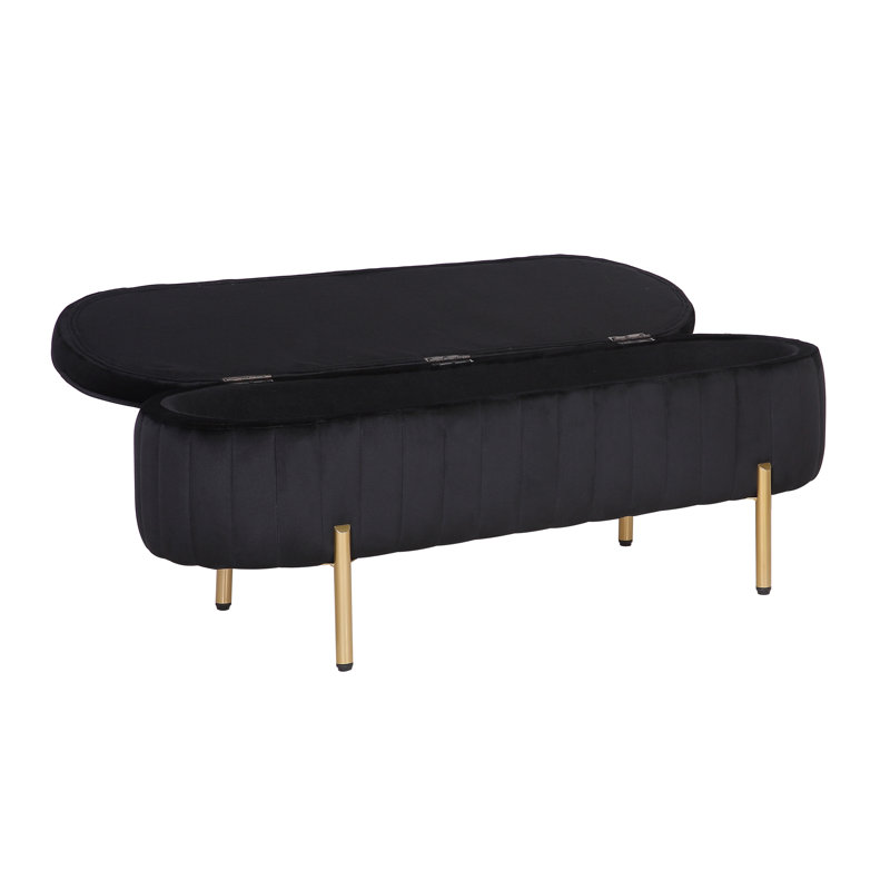 Banc de rangement avec repose-pieds Kronqui, Velours noir