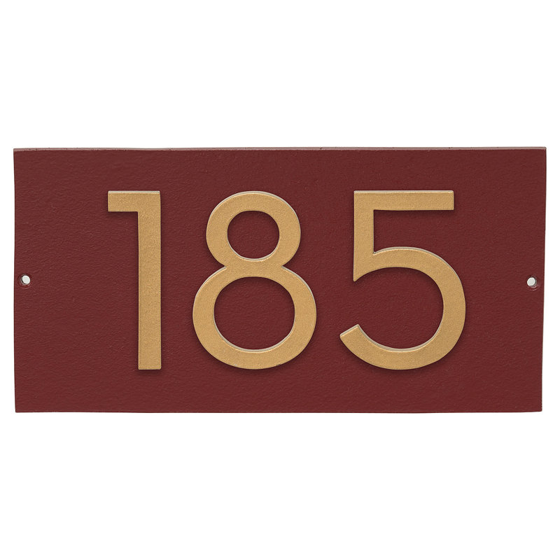 Plaque d’adresse murale flottante linéaire, Rouge brique, Oui, Doré