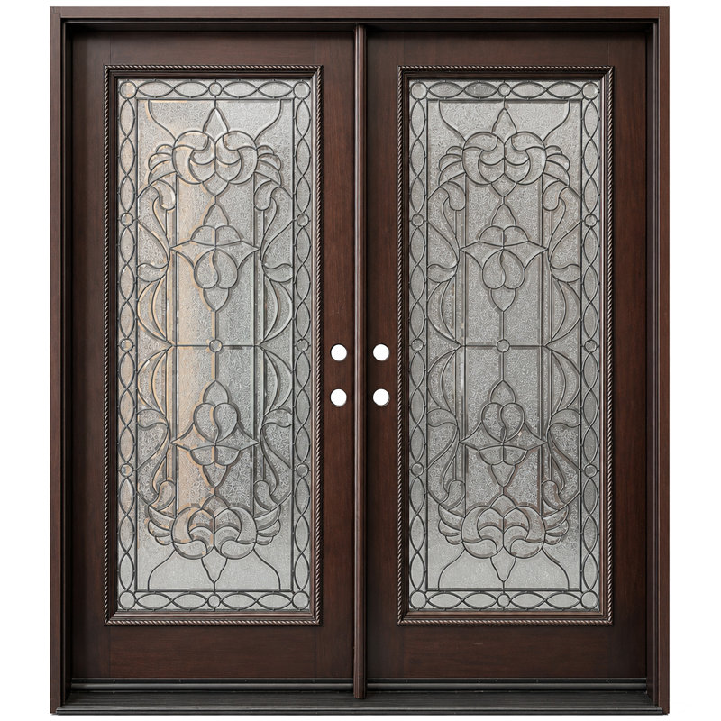 Porte d'entrée extérieure pré-montée en acajou prête à installer pour l'extérieur, Gauche, H 80 po x l 60 po x P 1,75 po