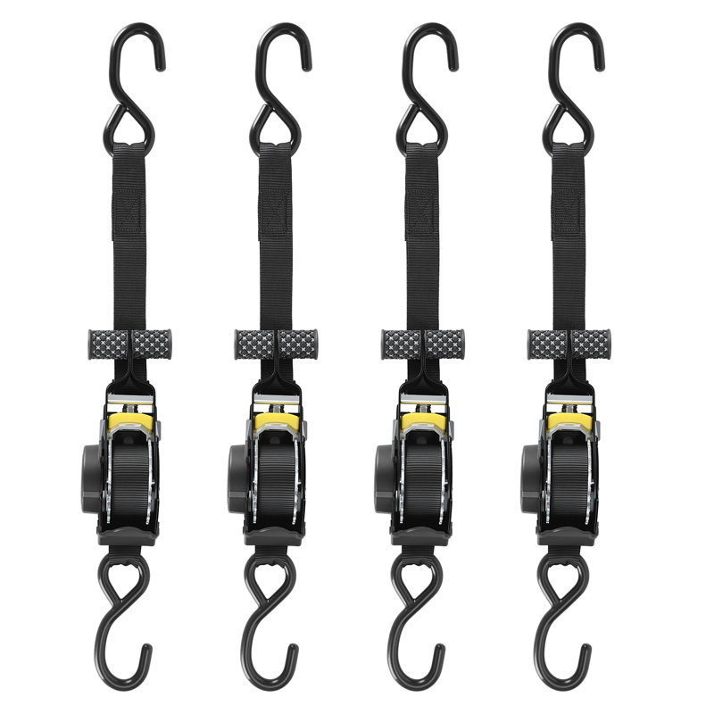 Sangles rétractables à cliquet | 4 sangles auto-rétractables avec sangles à cliquet robustes avec boucles souples pour moto, camion, remorque, fourgon utilitaire | Résistance à la rupture de 1500 lb