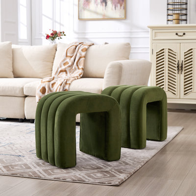 Tabouret de coiffeuse en velours vert avec capitonnage côtelé Rien 19 po