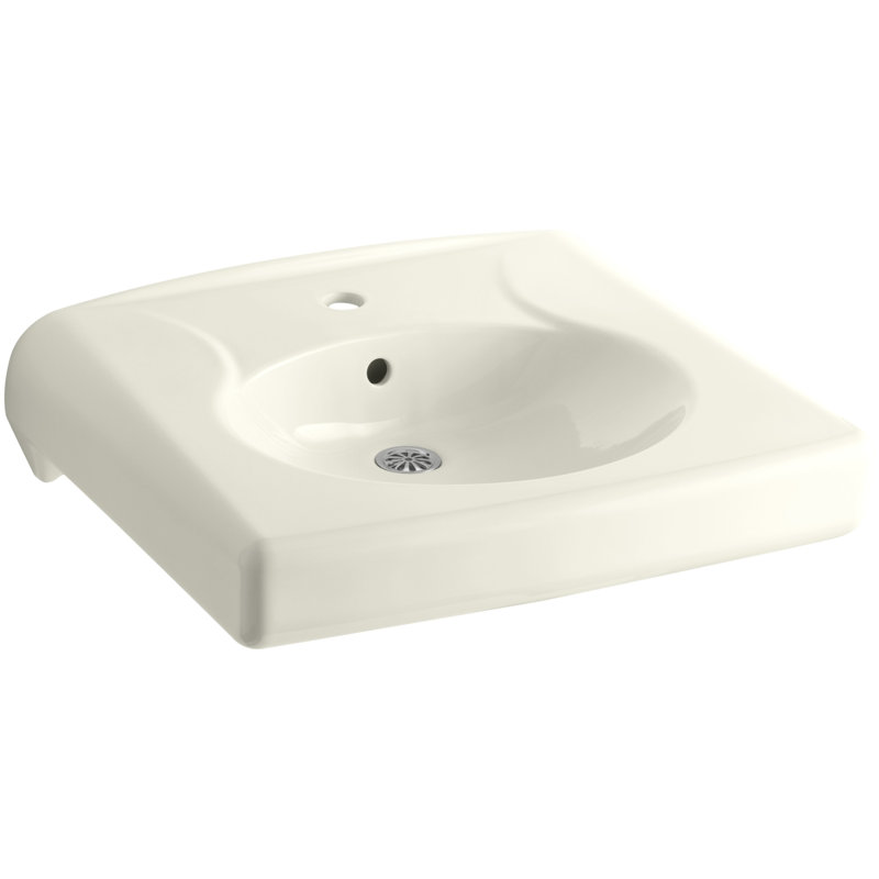 Brenham Ceramic 22" Wall Mount Bathroom Sink with Overflow, Biscuit, Single