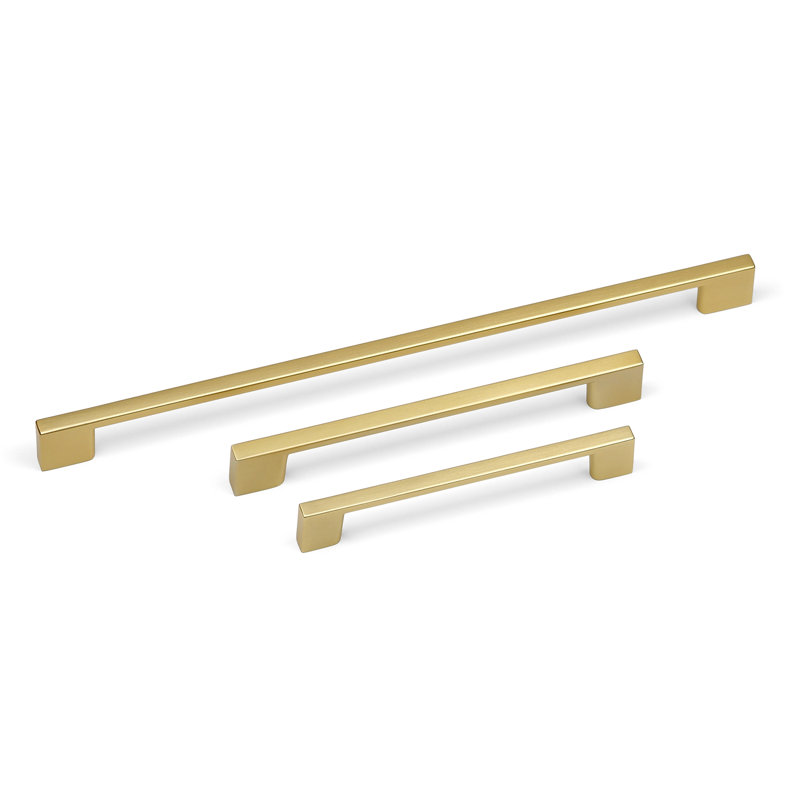 Brushed Brass Slim Square D-Bar Handles, 128mm