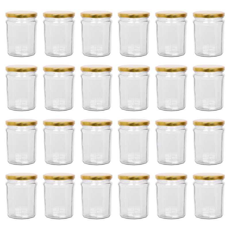 Argon Tableware Glass Jam Jars with Lids, 380ml, Gold