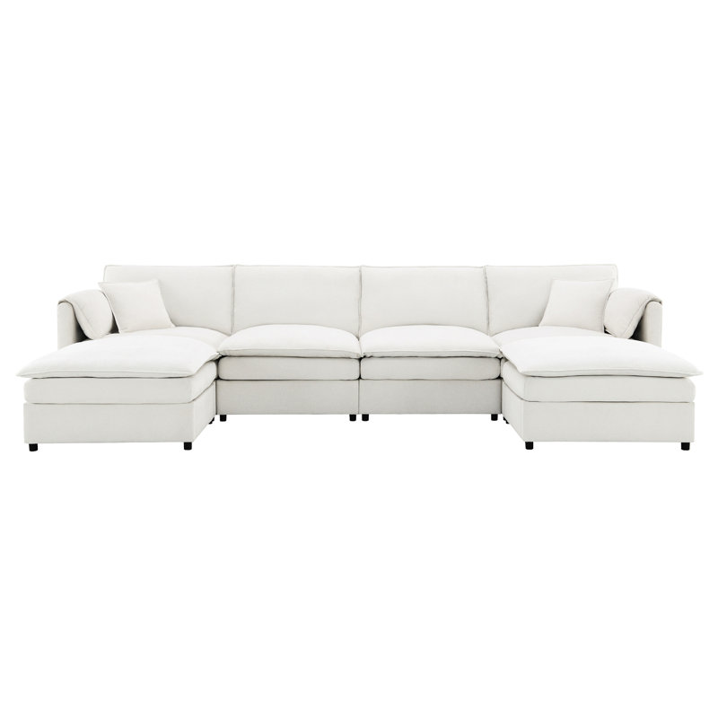 Canapé en U en chenille avec repose-pieds, canapé-lit double à 6 places, canapé spacieux de 134 x 66 po au choix pour le salon, coussins et housse chic et amovible