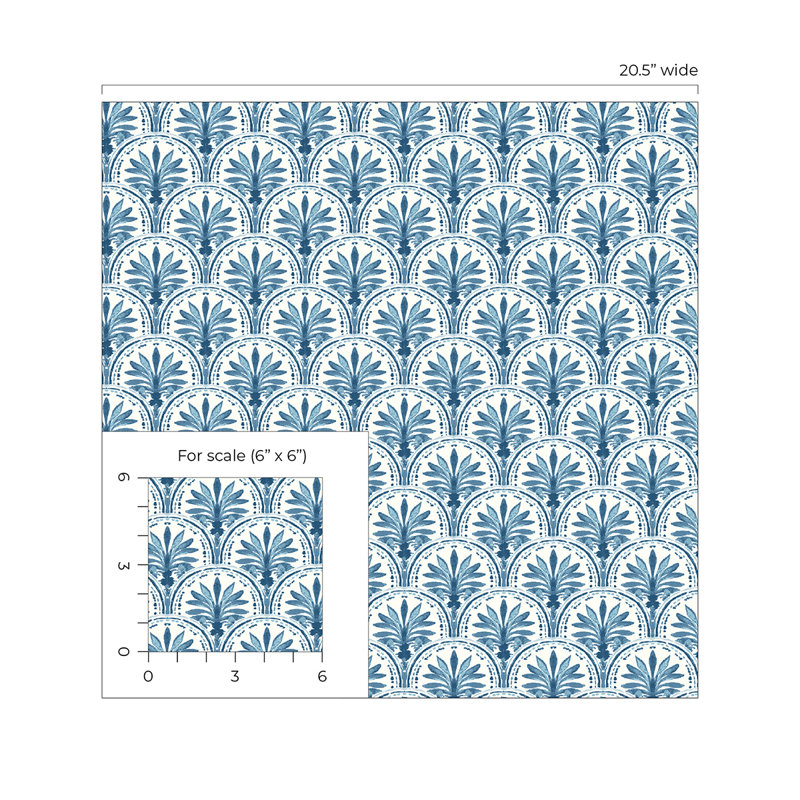 Tommy Bahama Scalloping Shell 18' L x 20.5" W Peel and Stick Wallpaper Roll, Blue