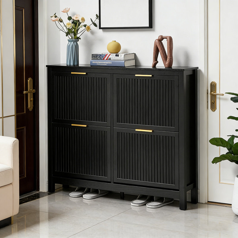 Narrow 4-Drawer Flip-Top Shoe Cabinet For Entryway, Black
