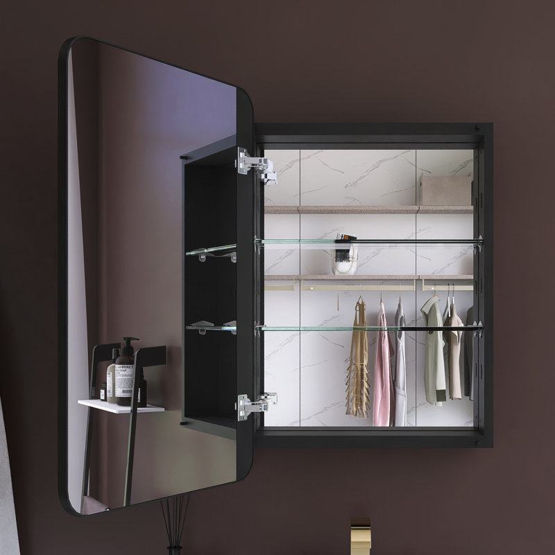 Armoire à pharmacie rectangulaire en alliage d'aluminium noir mat, H 26 po x l 20 po x P 4,625 po