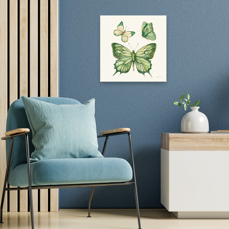 Jade Butterflies I Delicate Contemporary Butterfly Wall Art Print, 18" H x 18" W