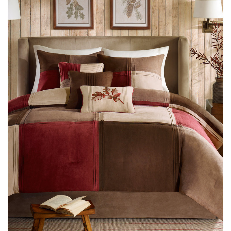 Jackson Blocks Red Modern & Contemporary Microsuede 7-Piece Cal King Comforter Set, Red