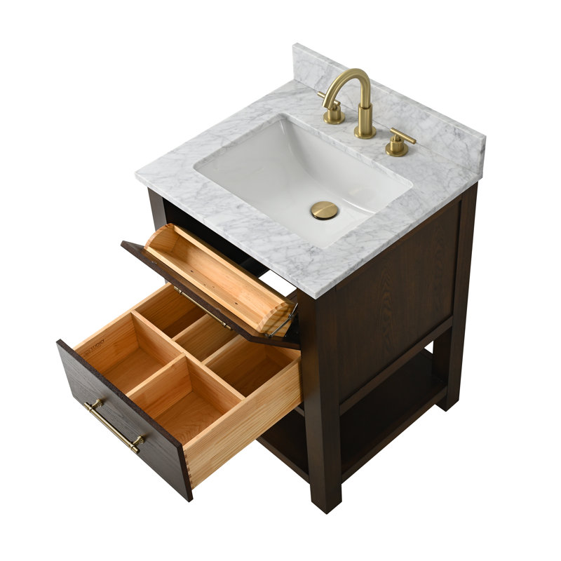 Ensemble de meuble-lavabo simple 24 po Keri, Chêne brun / laiton antique