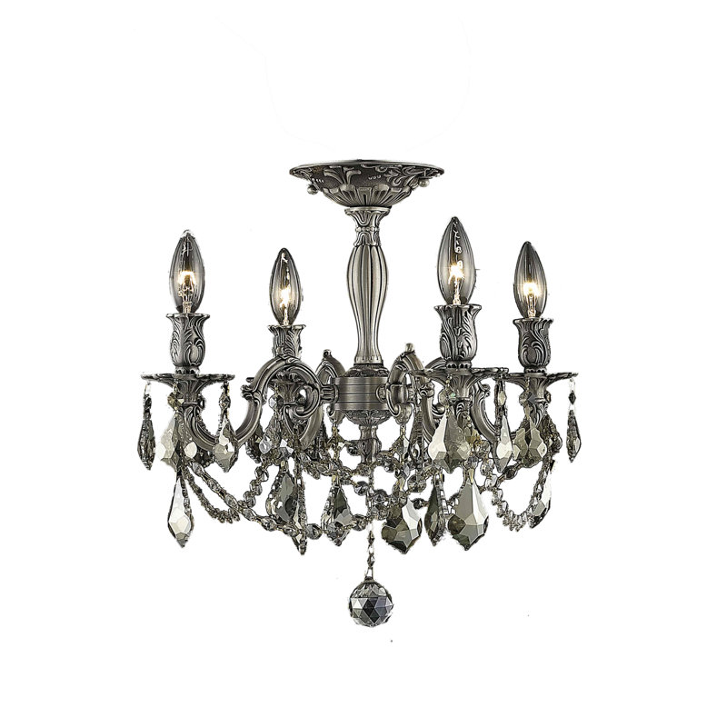 Lustre classique / traditionnel à 4 lumières de style bougie avec détails en cristal Ashmin, Teck doré (fumé) / coupe royale