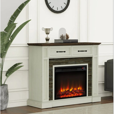 Foyer électrique de 47 po avec télécommande et 2 tiroirs - chauffage d'appoint de 1500 W (réchauffant 400 pieds carrés), thermostat numérique de 60 à 90 ° F, minuterie de 9 heures, assemblage facile (toute la quincaillerie incluse), base robuste et élégante pour la maison