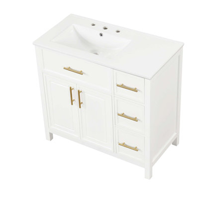 Meuble-lavabo 36 po avec comptoir d'évier, meuble-lavabo avec 2 portes et 3 tiroirs