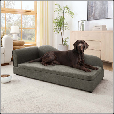 Canapé surdimensionné pour animaux de compagnie avec dossier à vagues irrégulières et accoudoirs simples pour chiens de taille moyenne / grande (beige)