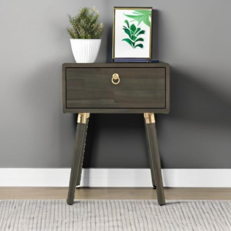 Solid Wood Bedside Table With 1 Drawer, Suitable For Bedroom And Living Room, Mocha