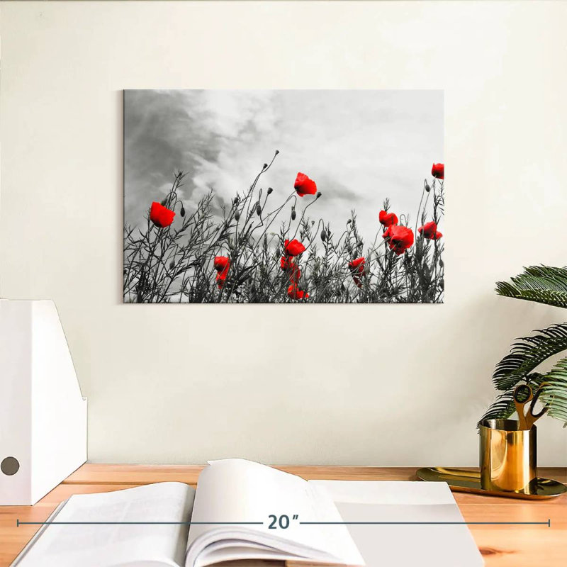 Harnek, fleurs de coquelicots rouges, H 8 po x l 12 po