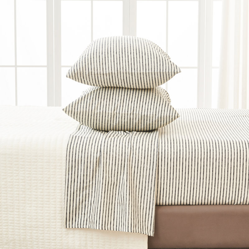 Ultra Soft Lodge Printed Microfiber Sheet Set, Queen, Stripe Dark Gray