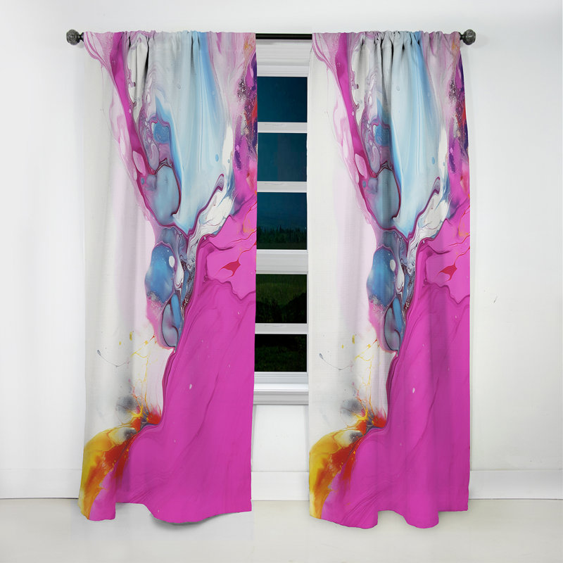 Rideau occultant abstrait fuchsia rose et bleu clair Illusion IV - 1 panneaux, L 52 po x L 63 po