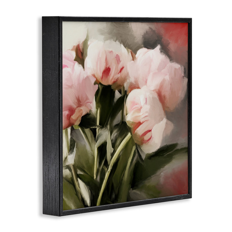 Arrangement floral rose par estampe numérique par Dan Meneely, Giclée encadrée noir minuit, H 12 po x l 12 po