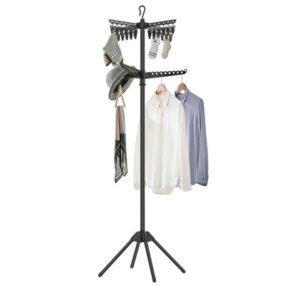 Séchoir à linge à 3 niveaux, 24 pinces, séchoir à linge pliable de 82,7 pouces avec 11 bras rotatifs pour cintres, acier inoxydable, pour 27 vêtements