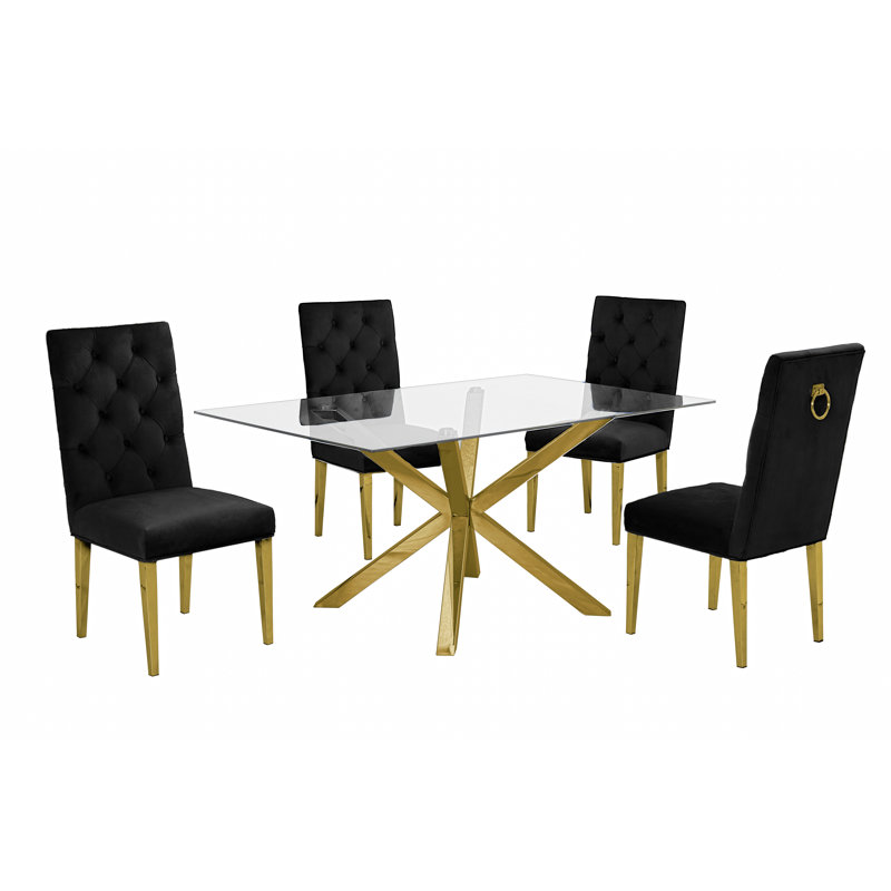 Avalon Pedestal Dining Set, Black, 5 Pieces: 1 Table, 4 Chairs