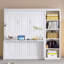 Lit escamotable double avec bureau et bibliothèque, blanc-133218296