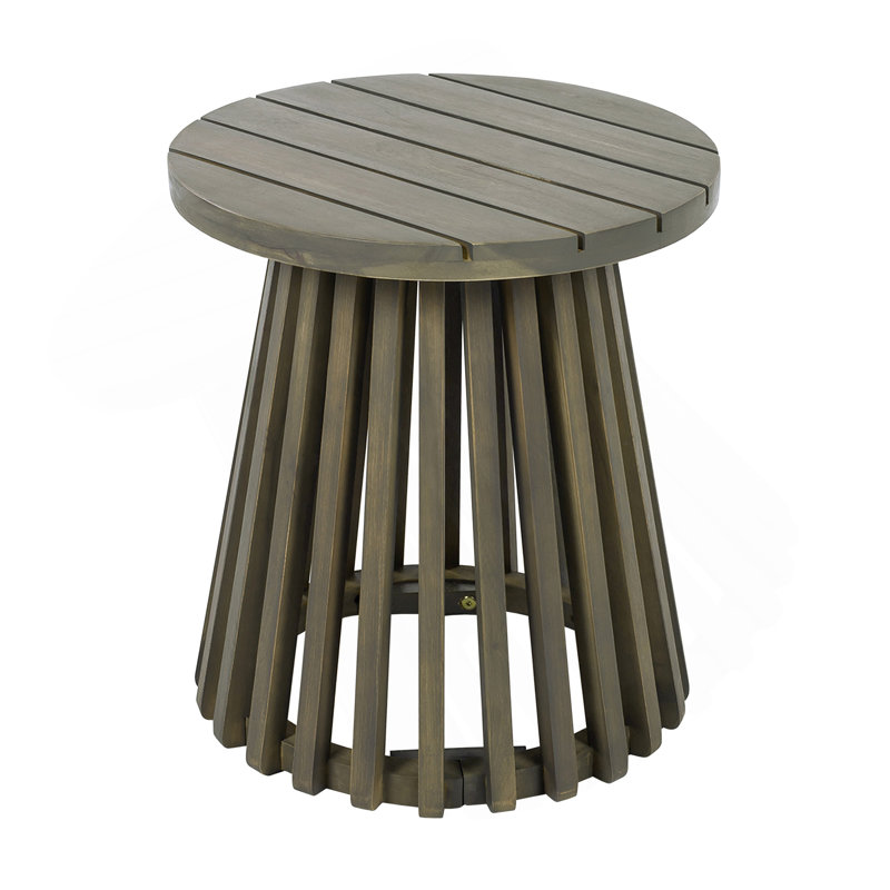 Outdoor Acacia Wood Patio Side Table, Round Coffee Table For Backyard, Lawn, Balcony,Grey Finish, Gray